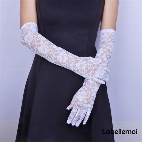 elegant black lace glove womens gloves long etsy