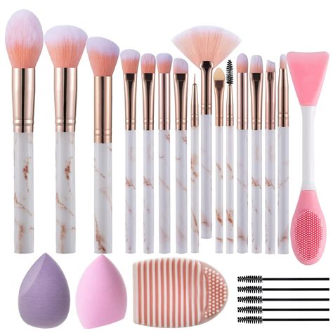 Amazon Com Pink Pcs Makeup Brushes Set With Makeup Sponges Premium Synthetic Foundation