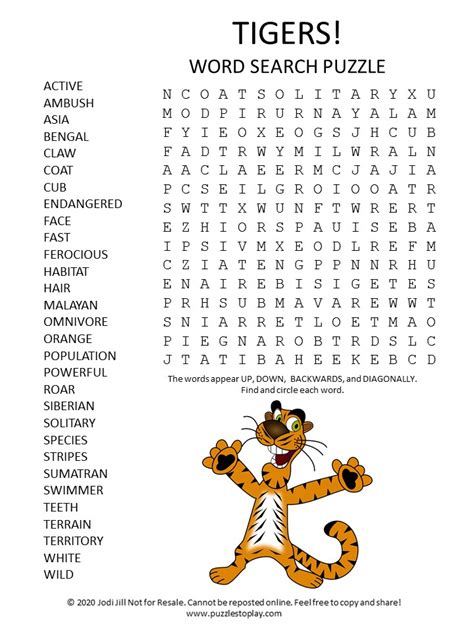 Tigers Word Search Puzzle Puzzles To Play