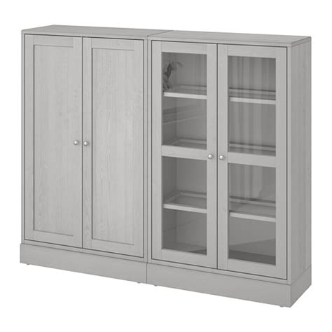 Havsta Storage Combination W Glass Doors Grey 162x37x134 Cm Ikea Eesti