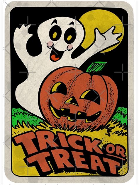 Vintage Halloween Trick Or Treat Ghost With Pumpkin Poster For Sale