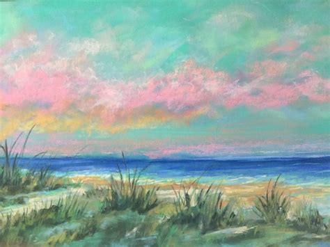 Tranquil Pink Beach Sunset Large Fine Art Coastal Painting Original 12