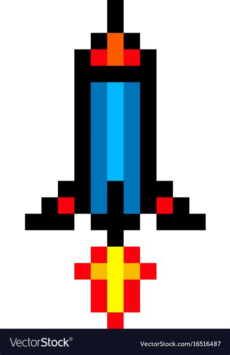 Pixel Space Rocket Art Cartoon Retro Game Style Vector Image