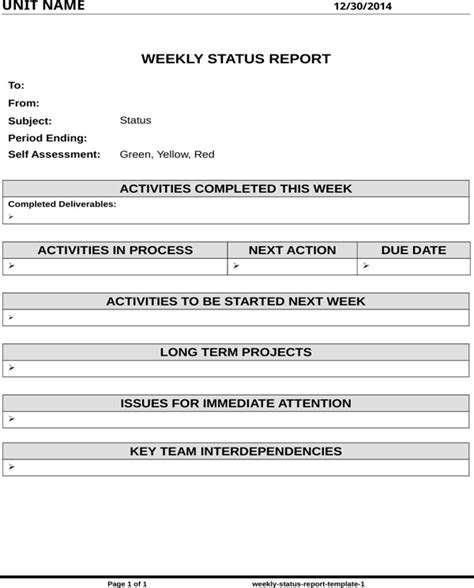 Download Weekly Status Report Template For Free Formtemplate