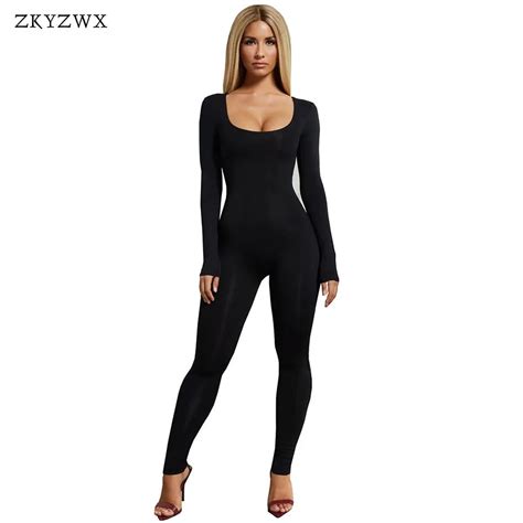Zkyzwx Spring Long Sleeve Bodycon Jumpsuits Women Sexy Party Club One