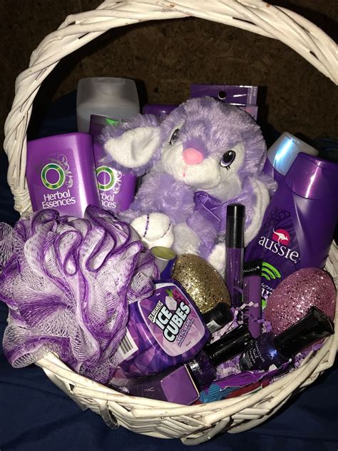 See more ideas about mom gift basket, flower box gift, gifts. Purple Easter basket for teens (Made this Easter basket ...