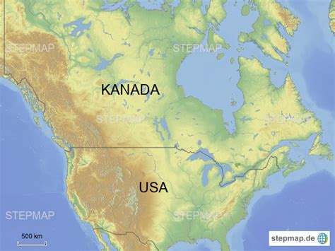 Karte von kanada mit den wichtigsten orten und städten. StepMap - USA / Kanada Übersicht - Landkarte für Nordamerika