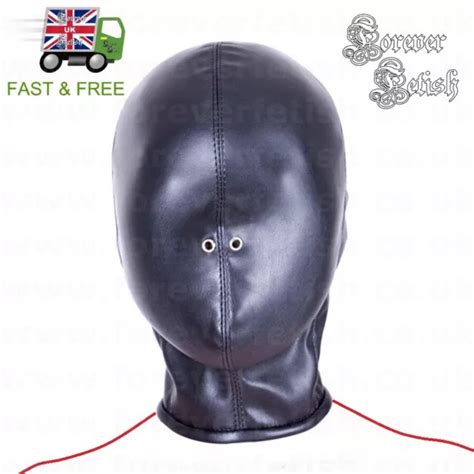 Full Head Bondage Sex Hood Sensory Deprivation Slave Gimp Mask Faux Leather Uk 3602 Picclick
