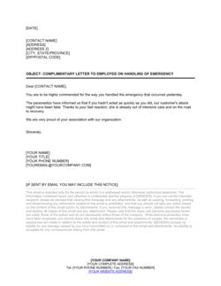 Complimentary Letter To Employee On Handling Of Emergency Template