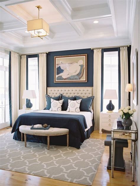 This is our bedroom when we first moved into the house. Navy Blue Bedroom with Coffered Ceilings | Master Bedroom ...