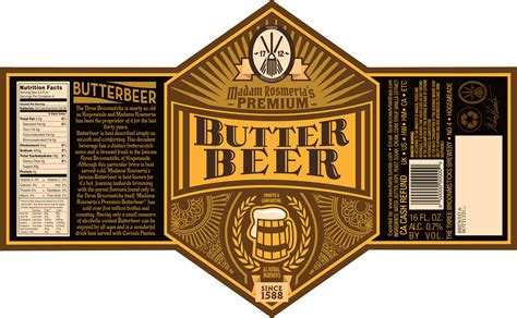 Hot (served in tankards) and cold (in bottles). Butterbeer Label on Behance