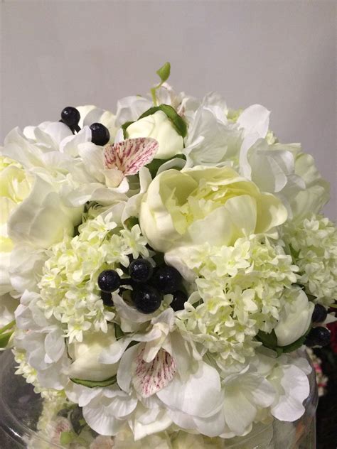 Bridal Bouquet Mini Hydrangea White Hydrangea Peonies Blueberries