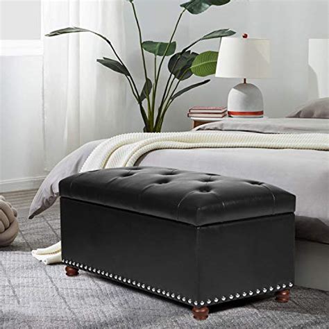 Joveco Storage Ottoman Bench 35 Faux Leather Rectangular Tufted