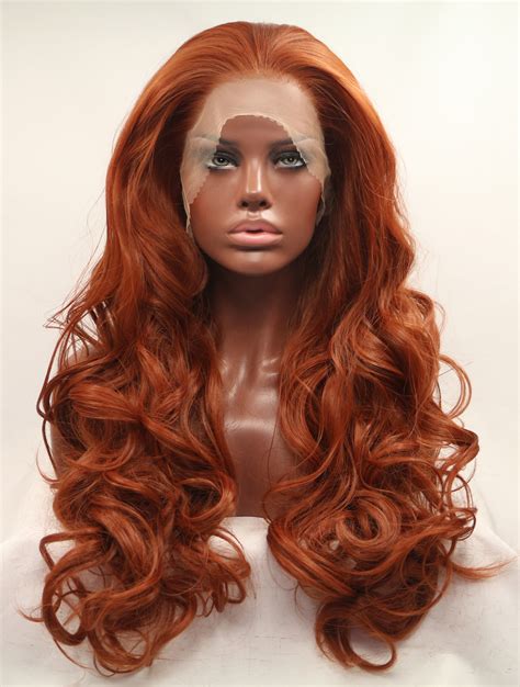 Lace Front Colorful Wigs Without Bangs Orange 27 Curly Long Lace