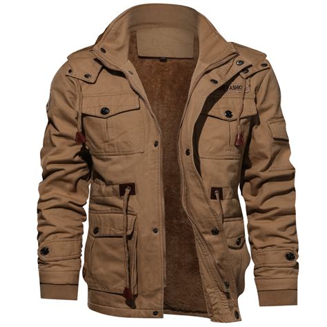 Mens Winter Fleece Warm Hooded Multi Pockets Casual Cotton Jacket ...