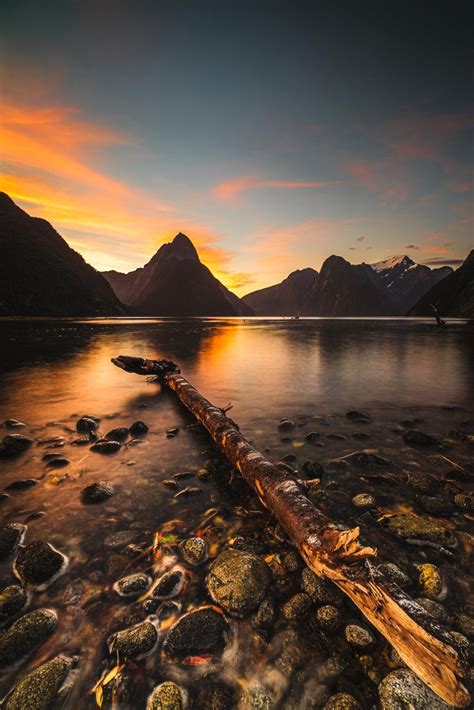 Beautiful Landscape With Lake And Mountains At Sunset