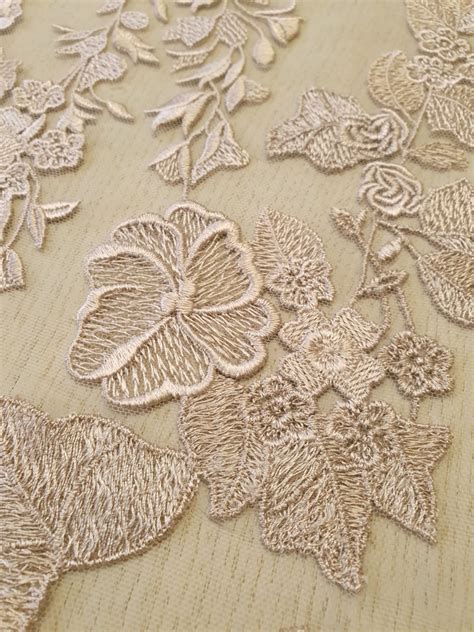 Dark Powder Nude Floral Pattern Embroidery On Tulle Fabric 3D Lace