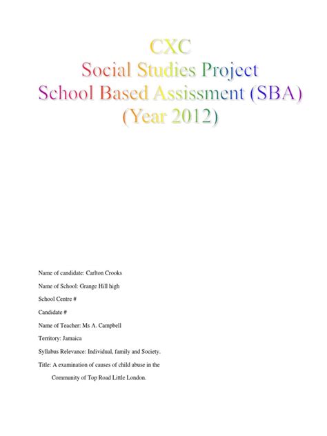 Jj Social Studies Sba Child Abuse Questionnaire