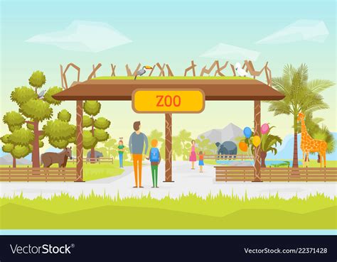 Cartoon Zoo Entrance Panorama Background Card Vector Image