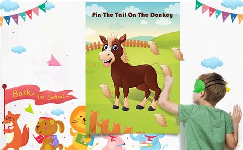 Pin The Tail On The Donkey Party Game With 30 Pcs Tails Large Donkey