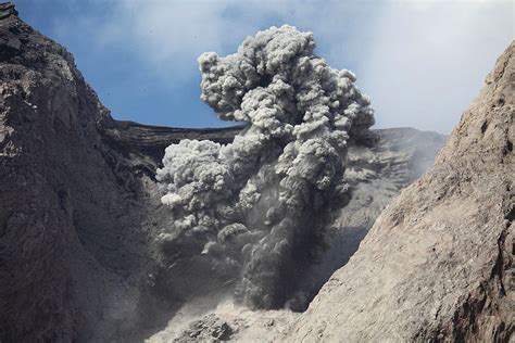 Ash Cloud From Powerful Ash Rich Strombolian Eruption Of Batu Tara Volcano