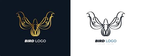 Premium Vector Elegant Golden Bird Logo Illustration With Hand Drawn