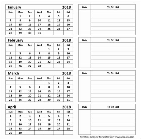 4 Month Printable Calendar Free Example Calendar Printable