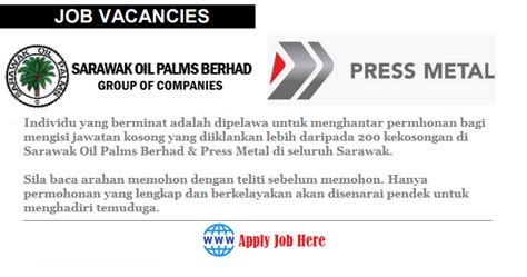 405 jawatan kosong di sarawak oil palms berhad (sop plantations). 261 Jawatan Kosong Sarawak Oil Palms dan Press Metal