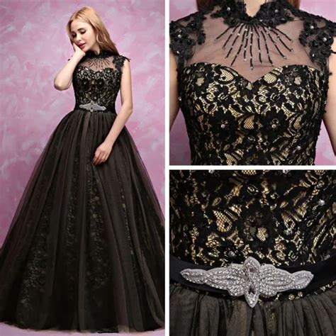 Luxury Gorgeous Black Gold Prom Dresses 2017 Ball Gown Lace Beading