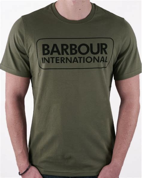 Barbour International Block Logo T Shirt Green 80s Casual Classics