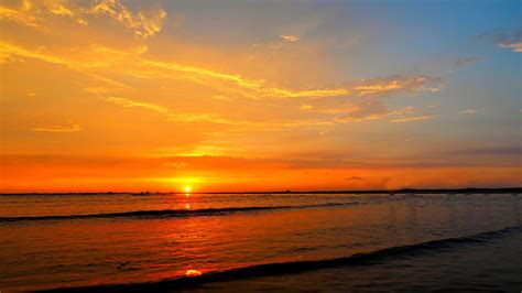 Sunset Ocean Sea Waves Sky With Red Cloud Beautiful Hd