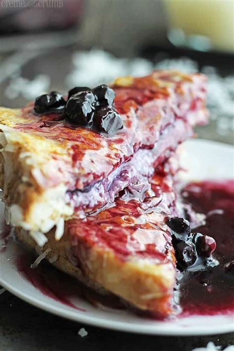 S'mores stuffed french toast, stuffed french toast, chocolate stuffed french toast casserole with homemade caramel sauce. Blueberry Stuffed French Toast with Coconut Syrup | Creme ...