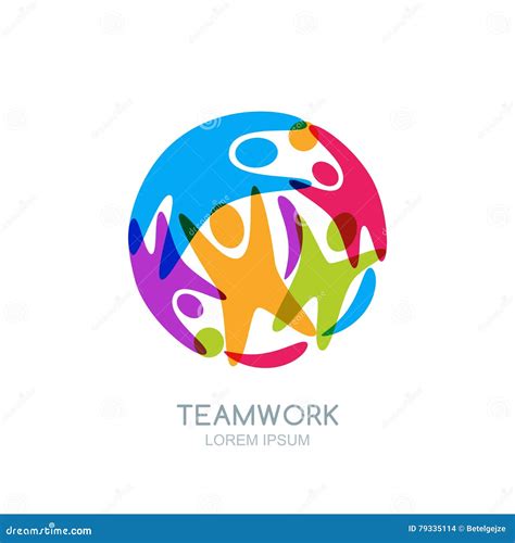 Colorful Abstract Happy People In Circle Shape Vector Logo Emblem