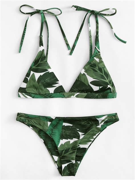 Triangle Top With Tropical Print Bikini Set Tropical Print Bikinis
