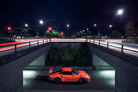 Porsche Roads Pink Color Night Street Lights 2015 Porsche 911