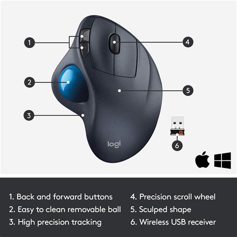 Logitech M570 Wireless Trackball Mouse Ergonomic Design With Sculpted