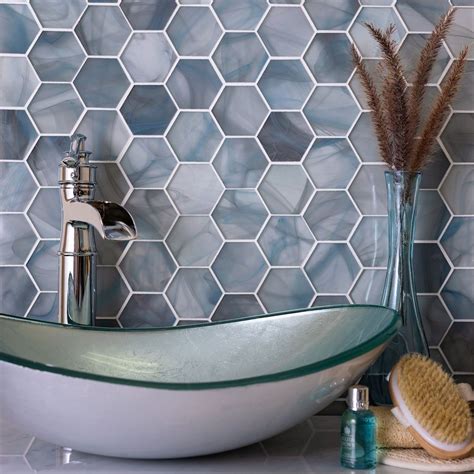 Sea Glass Hexagon Blue Mosaic Tile Blue Mosaic Tile Blue Bathroom