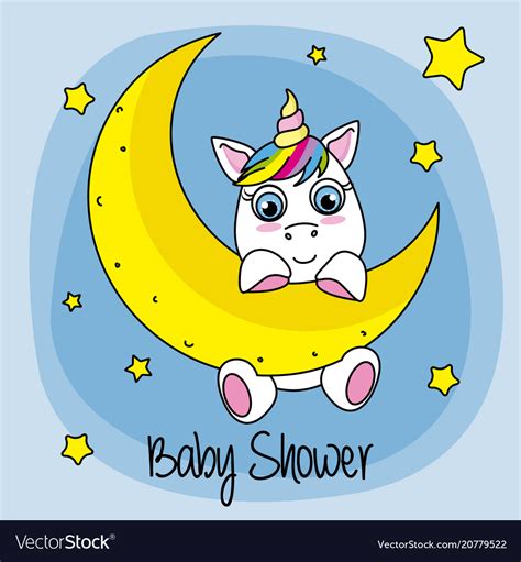 Cute Cartoon Unicorn On A Moon Royalty Free Vector Image