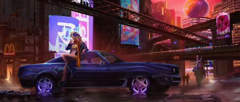 Cyber City Girl With Car Wallpaperhd Artist Wallpapers4k Wallpapers