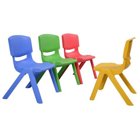 Set Of 8 Kids Plastic Chairs Stackable Play And Learn Furniture Colorf