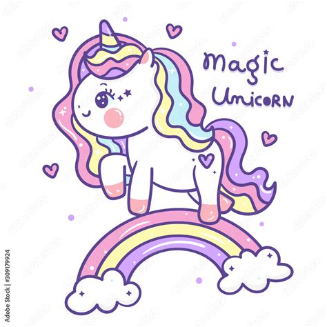 Cute Pony Vector Unicorn Cartoon On Rainbow Girly Doodles Kawaii