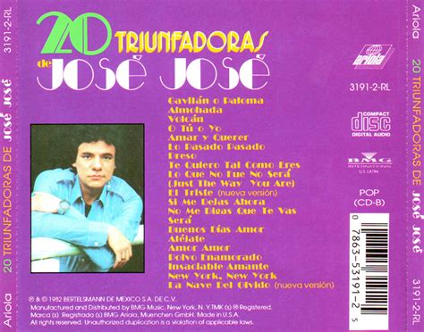 Carátula Trasera De Jose Jose 20 Triunfadoras De Jose Jose Portada