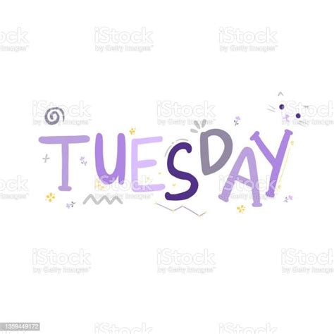 Awesome Tuesday Weekday Typography Doodle Vector Stock Illustration