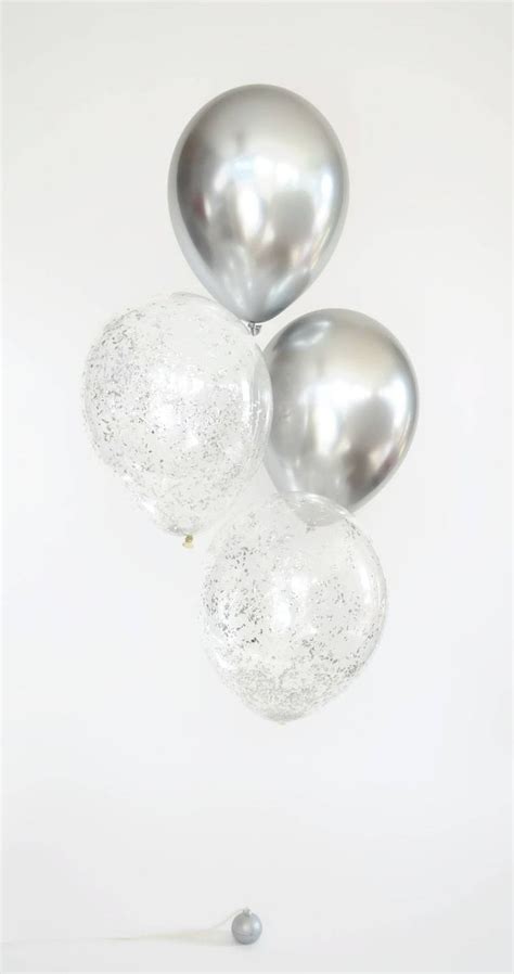 Silver Metallic Balloons With Silver Glitter Confetti Balloons Chrome