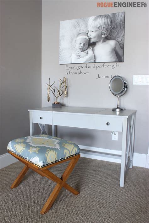 The diy plans to build a magnolia vanity table feature a large mirror with two smaller mirrors hinged to the sides, two small drawers on the top. Ana White | Flip Top Vanity Featuring Rogue Engineer - DIY ...