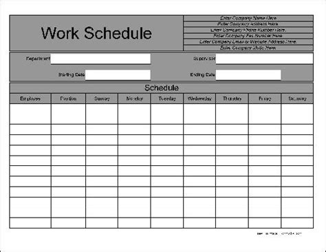 Free Personalized Wide Row Weekly Work Schedule From Formville