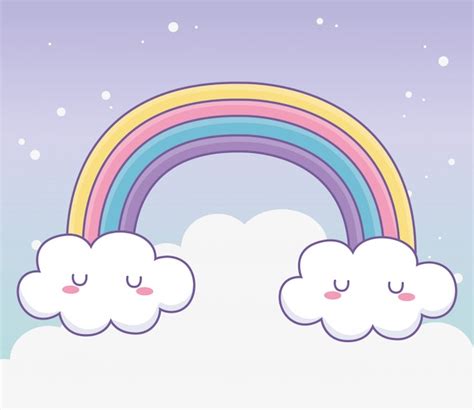 Arco Iris Con Dibujos Animados De Nubes Vector Premium