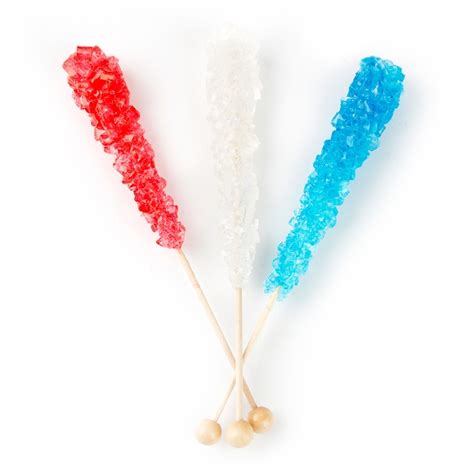 Large Unwrapped Patriotic Rock Candy Crystal Sticks • Rock Candy