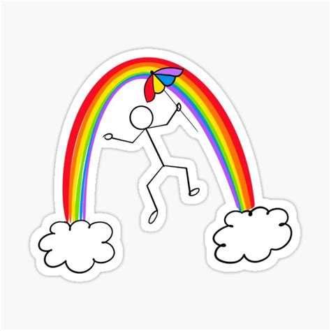 Stick Man Dancing Under Rainbow Sticker By Sydfink Redbubble