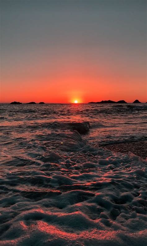 Download Wallpaper 480x800 Sea Ocean Sunset Foam Surf Horizon